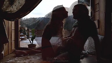 Muscular guy fucked girlfriend near the panoramic window