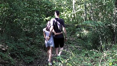 Asisn babe had a sex with her lover during during a walk in the forest