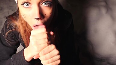 Blowjob Outdoors In Winter. I Warm his Cock with my Mouth and Swallow Cum.